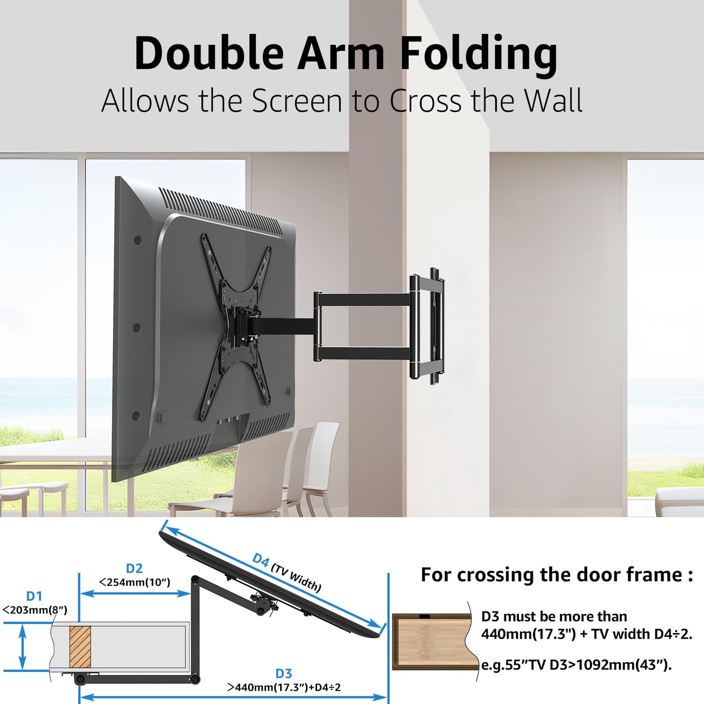 MOUNTUP Corner TV Wall Mount for Most 26-65 Inch TVs, Long Arm TV Mount with 30 Inch Extension Arm, Smooth Swivel Tilt Single Stud Full Motion Bracket Max VESA 400x400mm, 77 lbs Heavy Duty, MU0057
