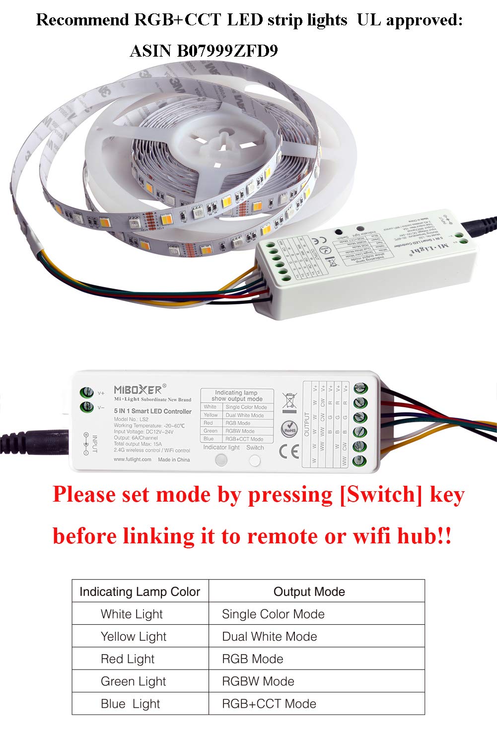 Lgidtech Ls2 Led Strip Light Controller, Rgb+Cct, Smartphone App Control, Pack Of 1, Plastic