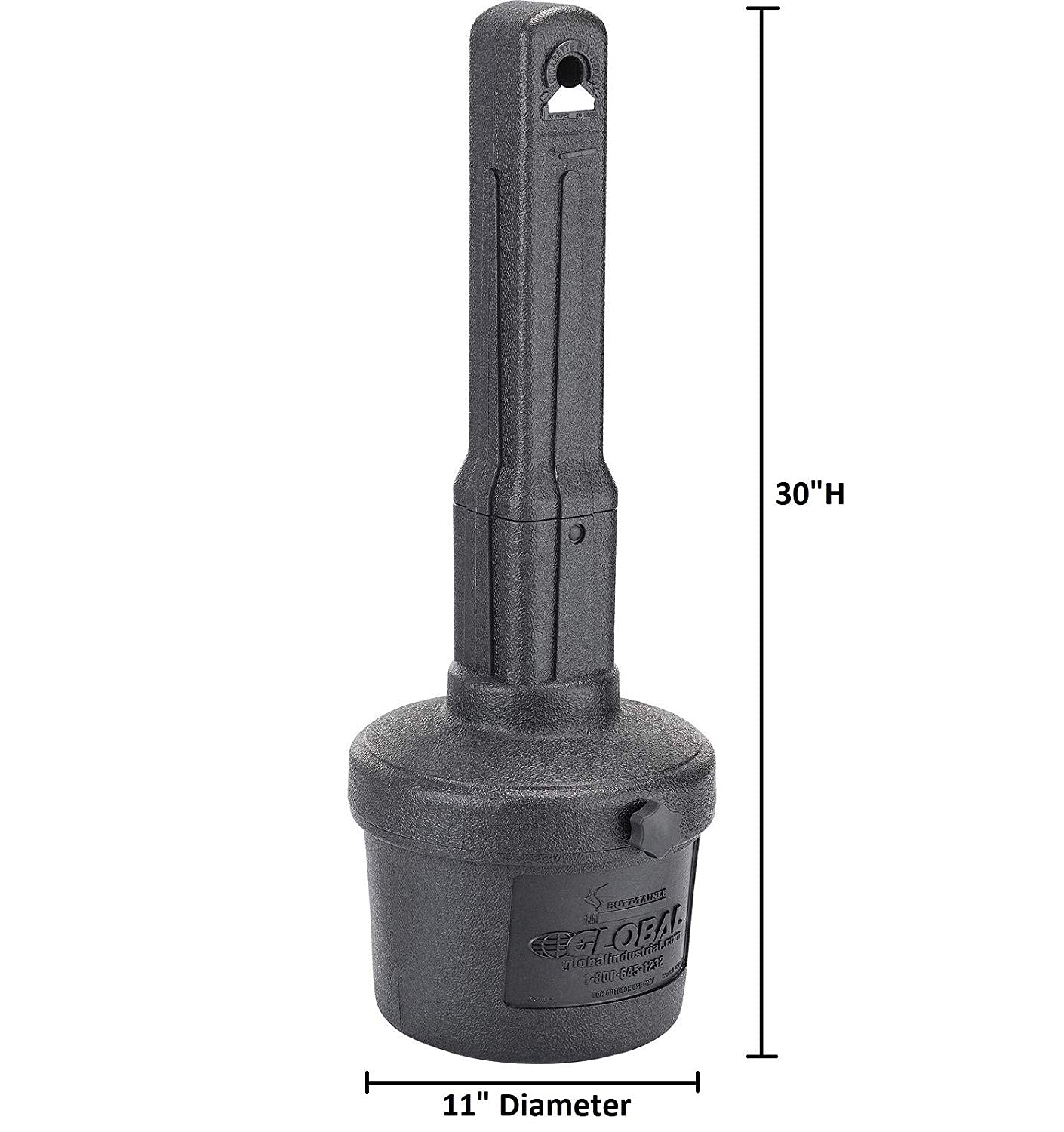 Global Industrial Free Standing Outdoor Cigarette Receptacle Ashtray with Round Base, 11" Diameter x 30" H, 1-1/2 Gallon Capacity, Butt Disposal Container, Plastic, Black