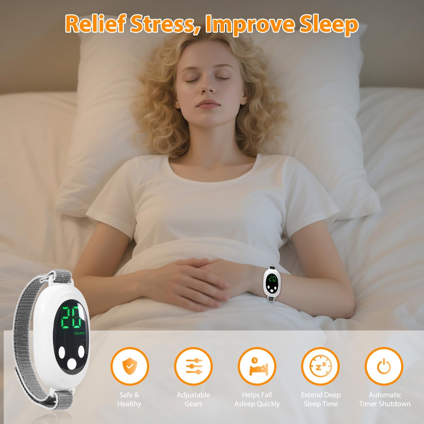 Handheld Sleep Aid Device, Portable Anxiety Insomnia Relief Device Improve Sleep, USB Rechargeable & 20 Intensity Levels, White