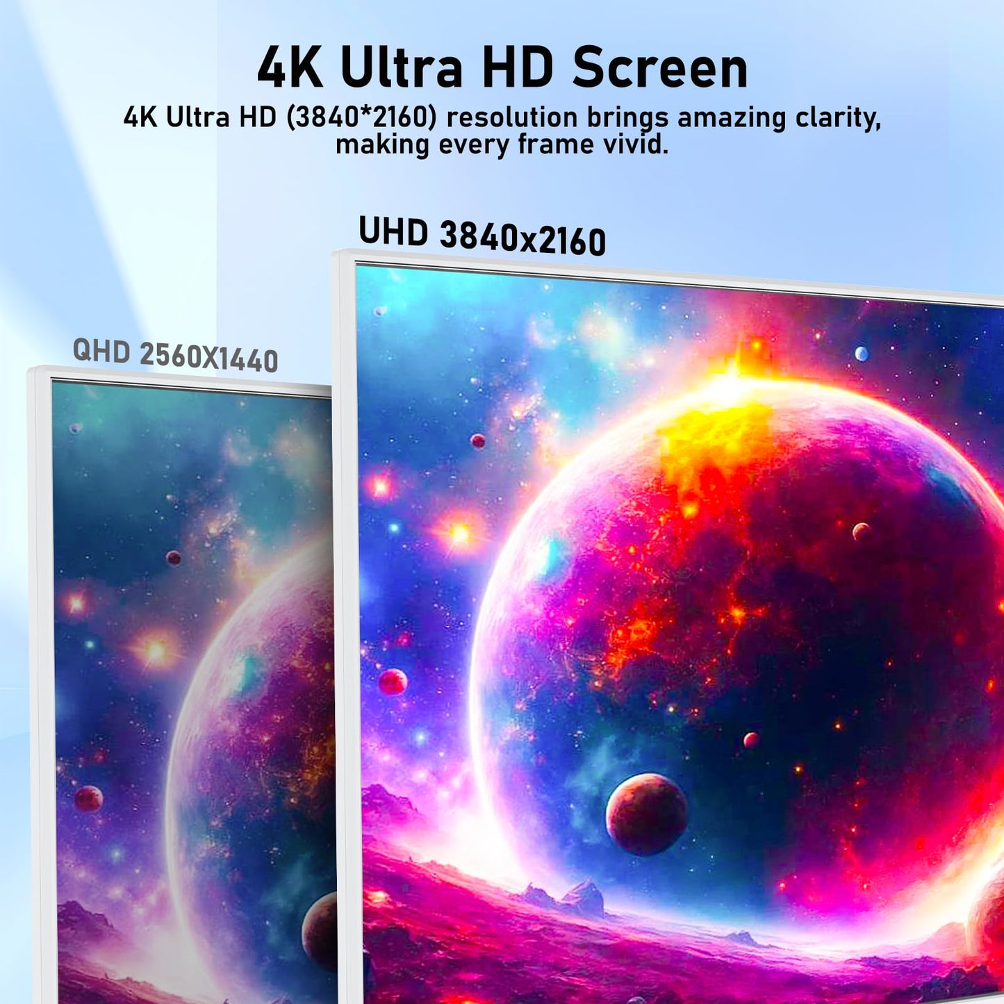 FYHXele 27 inch 4K Gaming Monitor, UHD 3840x2160 Fast IPS Panel Computer PC Monitor, 120Hz, 100% sRGB, FreeSync & G-Sync, HDR 400 Support, HDMI 2.1 & DP 1.4, VESA Mountable-White
