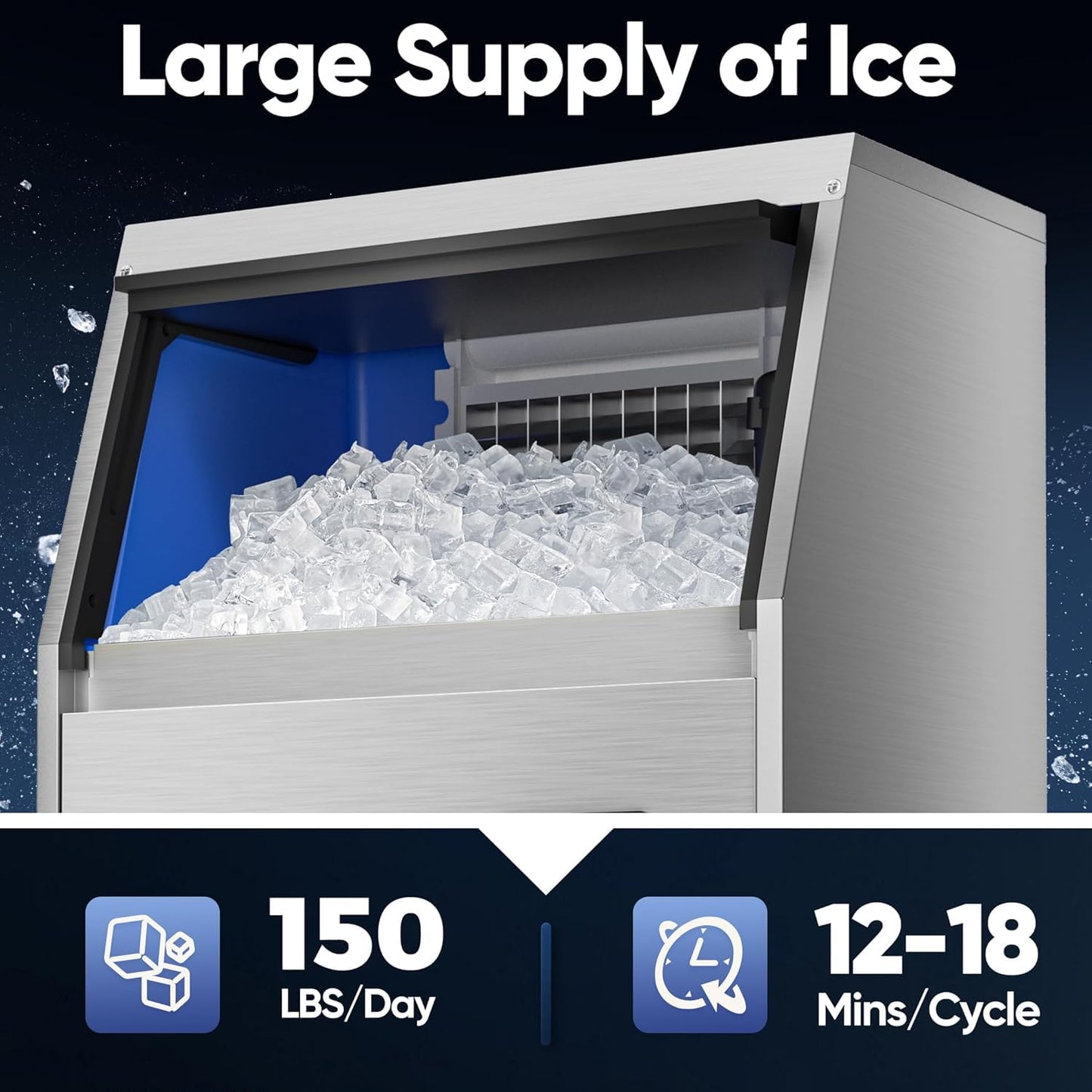 Coolski Commercial Ice Maker Machine 150LBS/24H, Under Counter Ice Maker with 35LBS Storage Capacity, Stainless Steel Ice Machine for Restaurant Home Bar, DOE