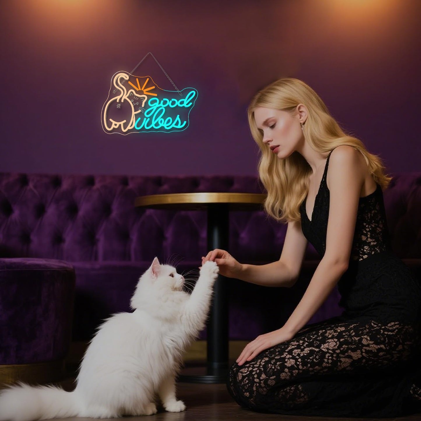 Jurong Cat Neon Sign For Wall Decor Little Kitten Good Vibes Neon Light Usb Powered 5V/2A Led Dimmable For Home Party Gift Office Bedroom Kids Room Background Decoration