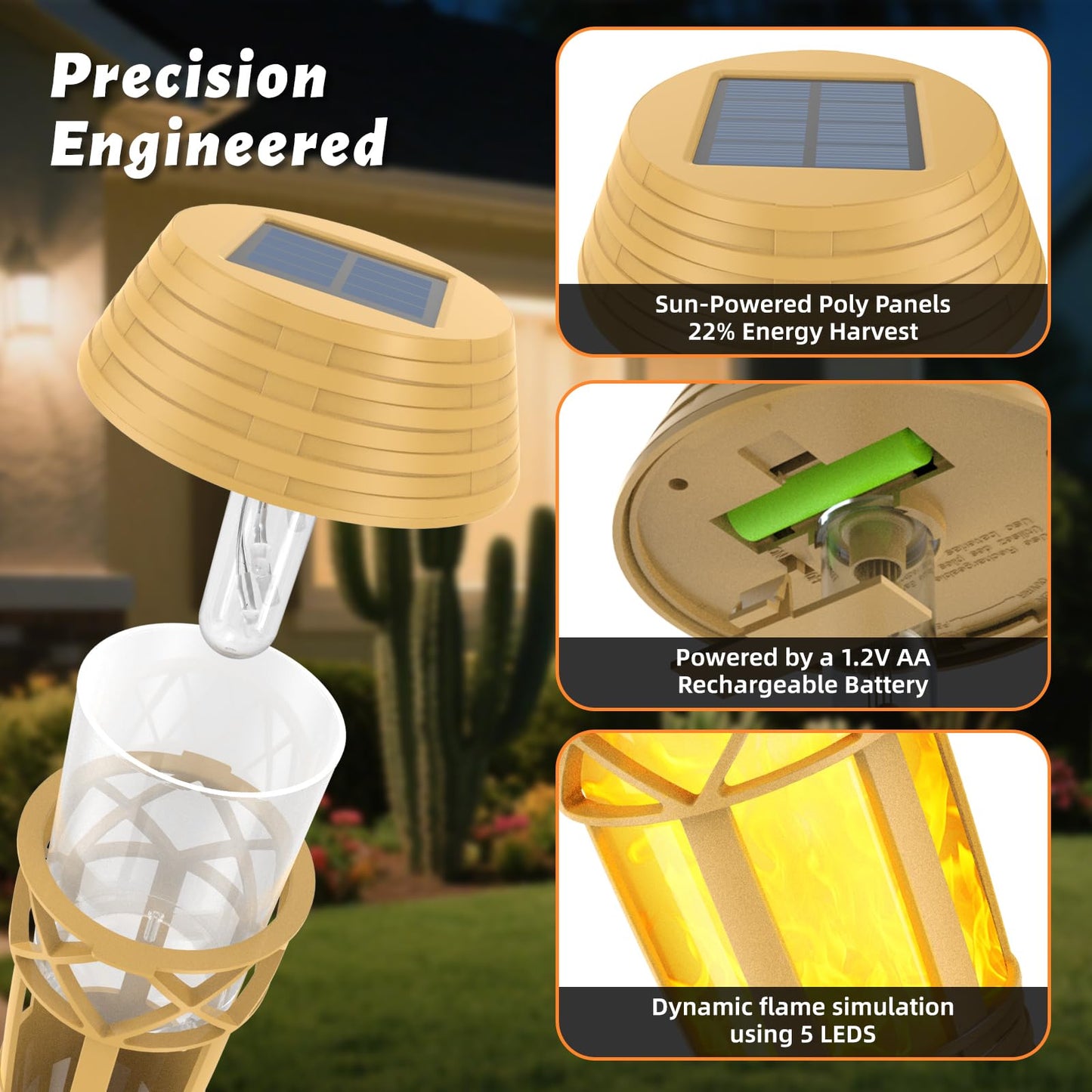 Evelynsun Solar Outdoor Lights - Flickering Flame Torches for Garden Decor, Waterproof, 8 Pack, Yellow