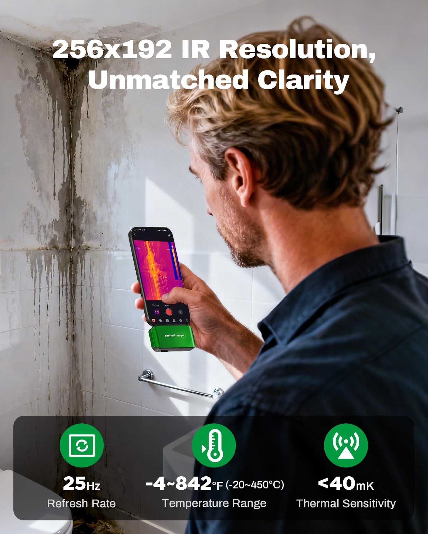 M256 Thermal Camera, 512x384 TISR Resolution Thermal Imager, 256x192 IR Resolution, -4°F~842°F Temp Range, Thermal Imaging Camera for Android Smartphones and PC(Green)