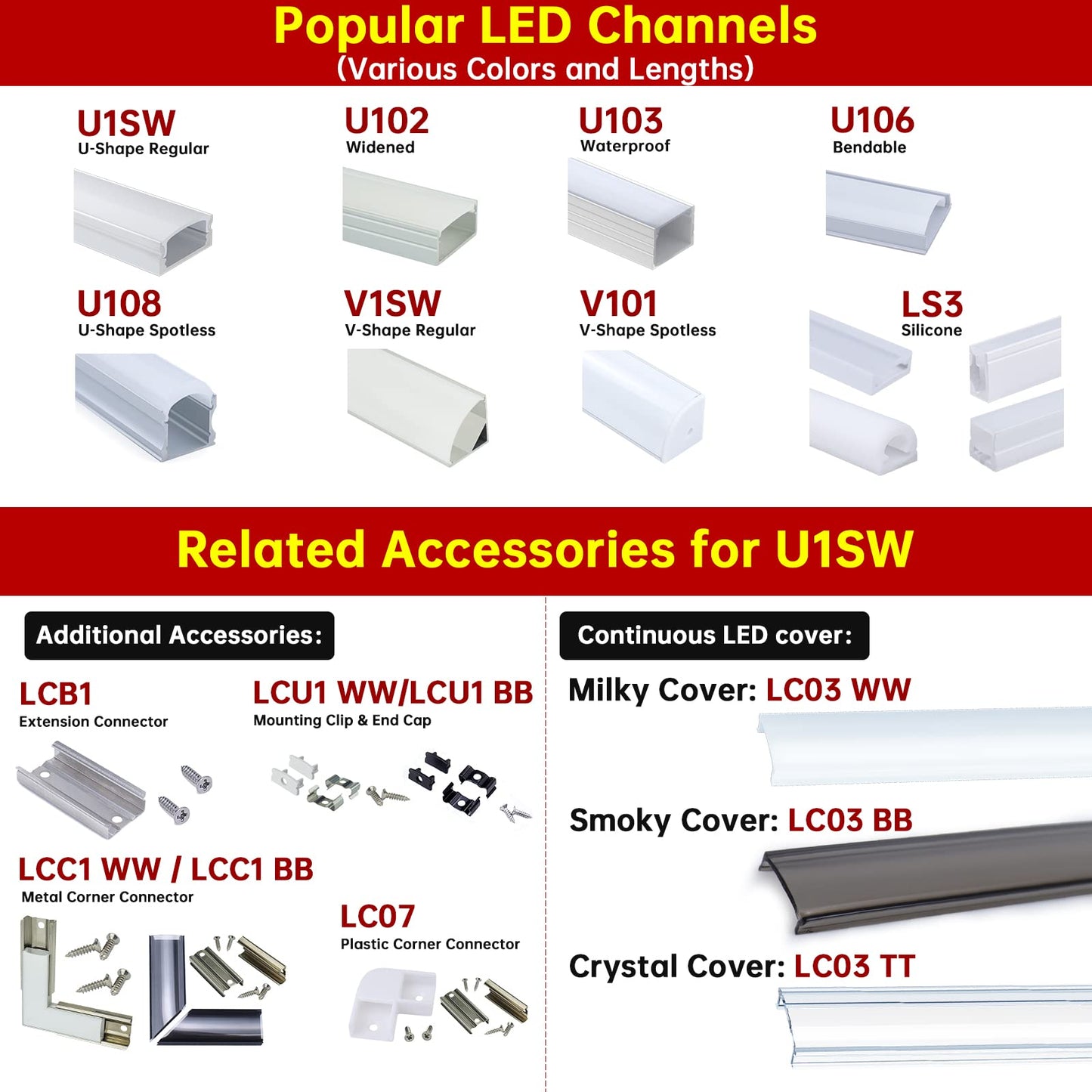 Muzata LED Channel Extension Connectors 20Pack, Model LCB1, Metal, Fits U1SW U101 U107 U108, 17MM Width U Shape