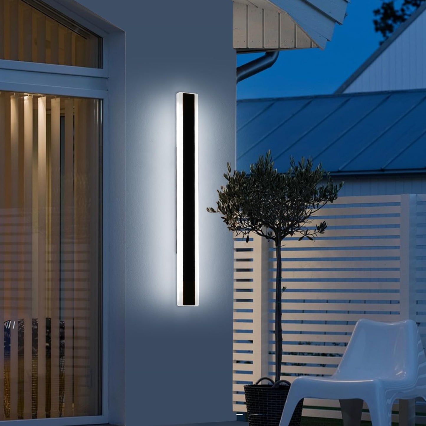 Mikeru 31.4Inch Long Led Wall Light 6000K Cool White Modern Outdoor Wall Light Ip65 Waterproof Black Acrylic Porch Exterior Lighting Fixtures Exterior Wall Mount Lights For Garage Front Door