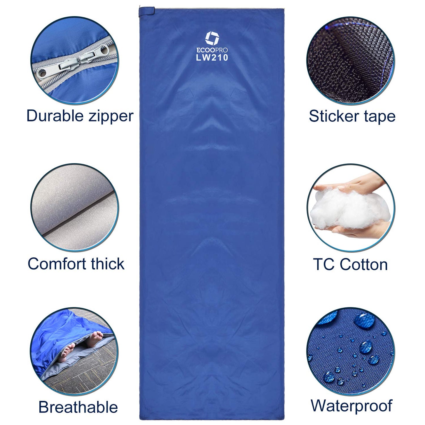 ECOOPRO Warm Weather Sleeping Bag - Portable, Waterproof, Compact Lightweight, Comfort with Compression Sack - Great for Outdoor Camping, Backpacking & Hiking-83 L x 30" W Fits Adults