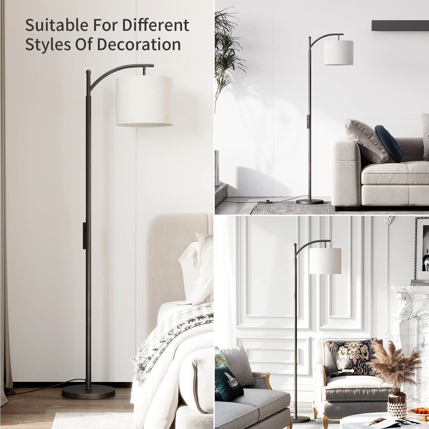 SUNMORY Arc Floor Lamp, Modern Design, Remote Control, Stepless Dimmable, Iron, Black, Model MF18166