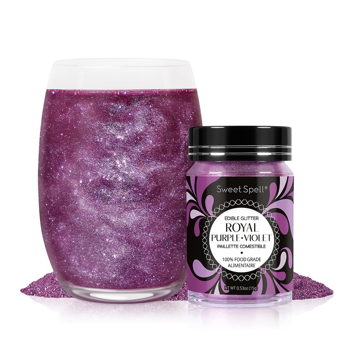 Sweet Spell Edible Glitter (15g) - Shimmer Sparkles for Drinks Cakes Cocktails - 100% Edible & Food Grade Glitter Vegan Gluten-Free (Purple)