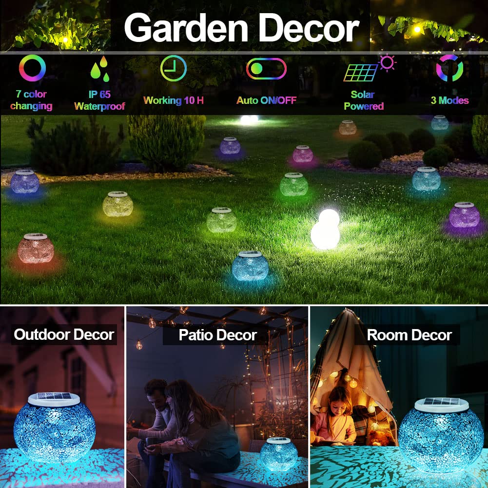 Aukora Solar Powered Glass Ball Garden Lights, Waterproof LED Night Light, Big Size, Cyan, Model AU-SOTABLE-01
