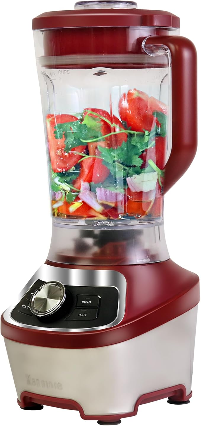 Kenmore Countertop Blender – Electric Mixer for Smoothies, Ice Crush & Pulse Function, Heavy Duty Plastic Pitcher, Kitchen Appliance, Dishwasher-Safe Jar, Red
