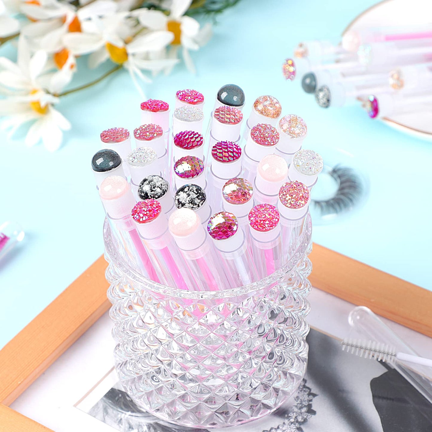 Dming 20 Pieces Eyelashes Brush Container Disposable Mascara Bruush Wand Case Lash Spoolies Tube Spoolie Holder Makeup Brush for