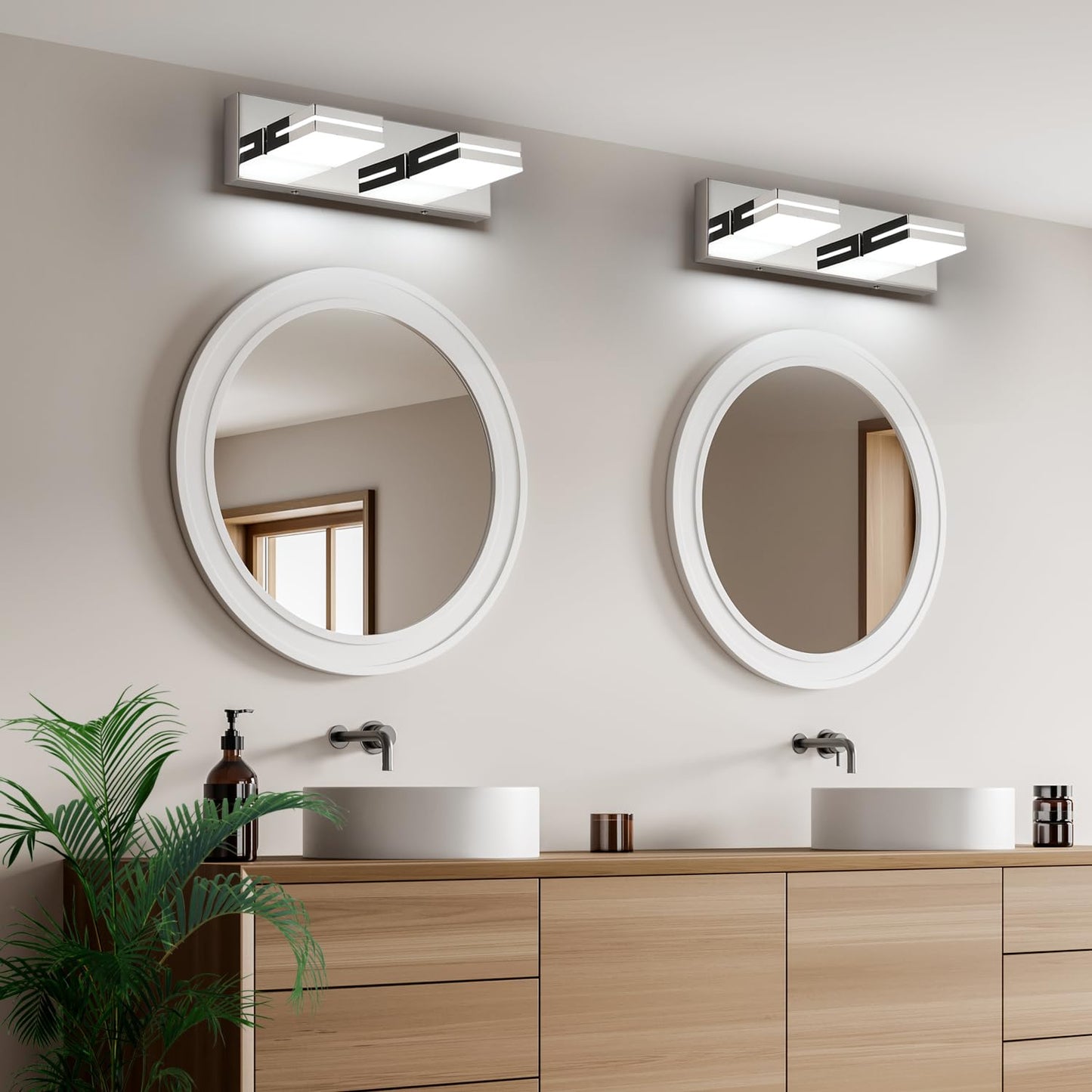 SineRise LED Bathroom Vanity Light Fixture, 2-Light, 15.5-Inch, Dimmable, Chrome, Acrylic, Model H0001-17
