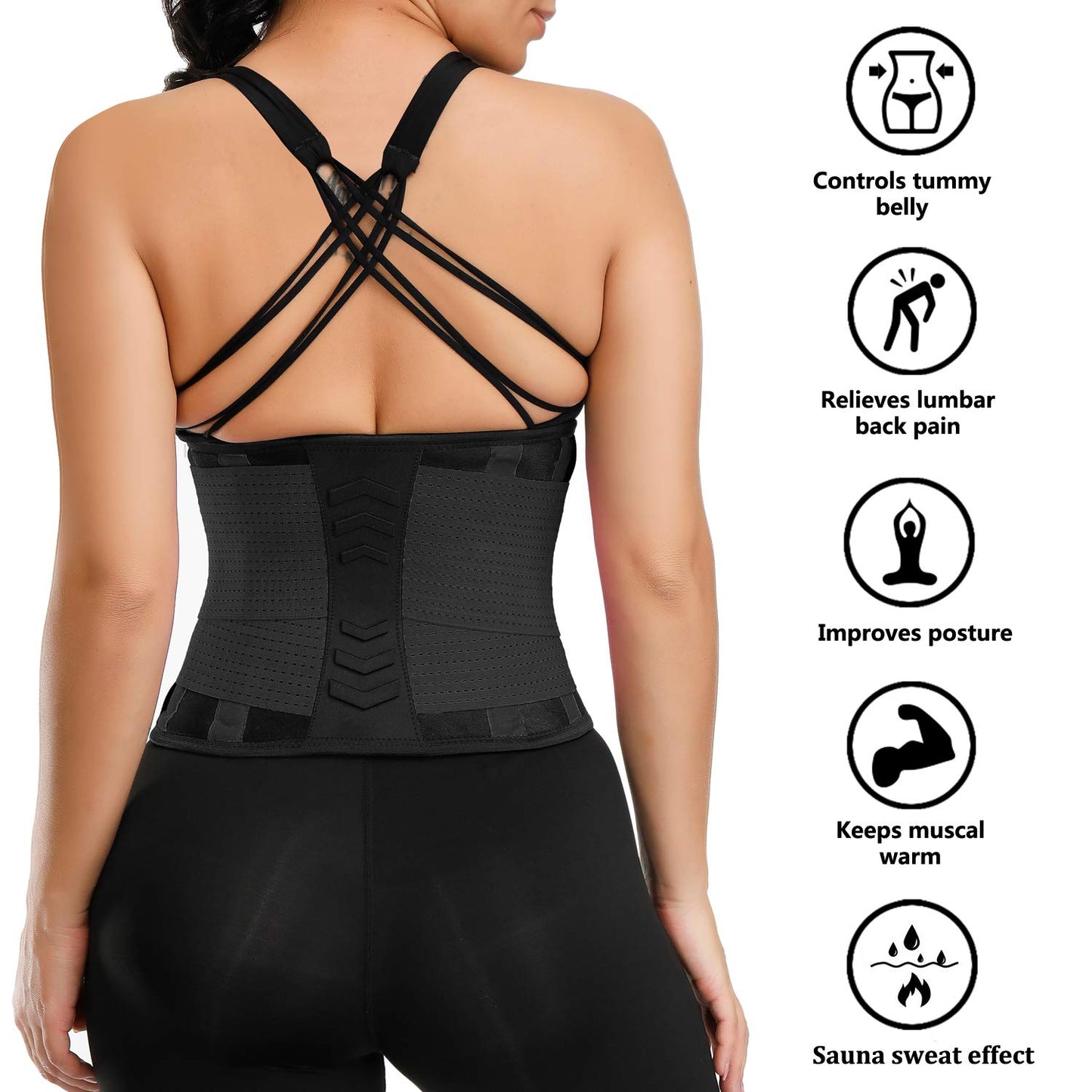 VENUZOR Waist Trainer Belt for Women - Waist Cincher Trimmer - Slimming Body Shaper Belt - Sport Girdle Belt (UP Graded)(Black,L)