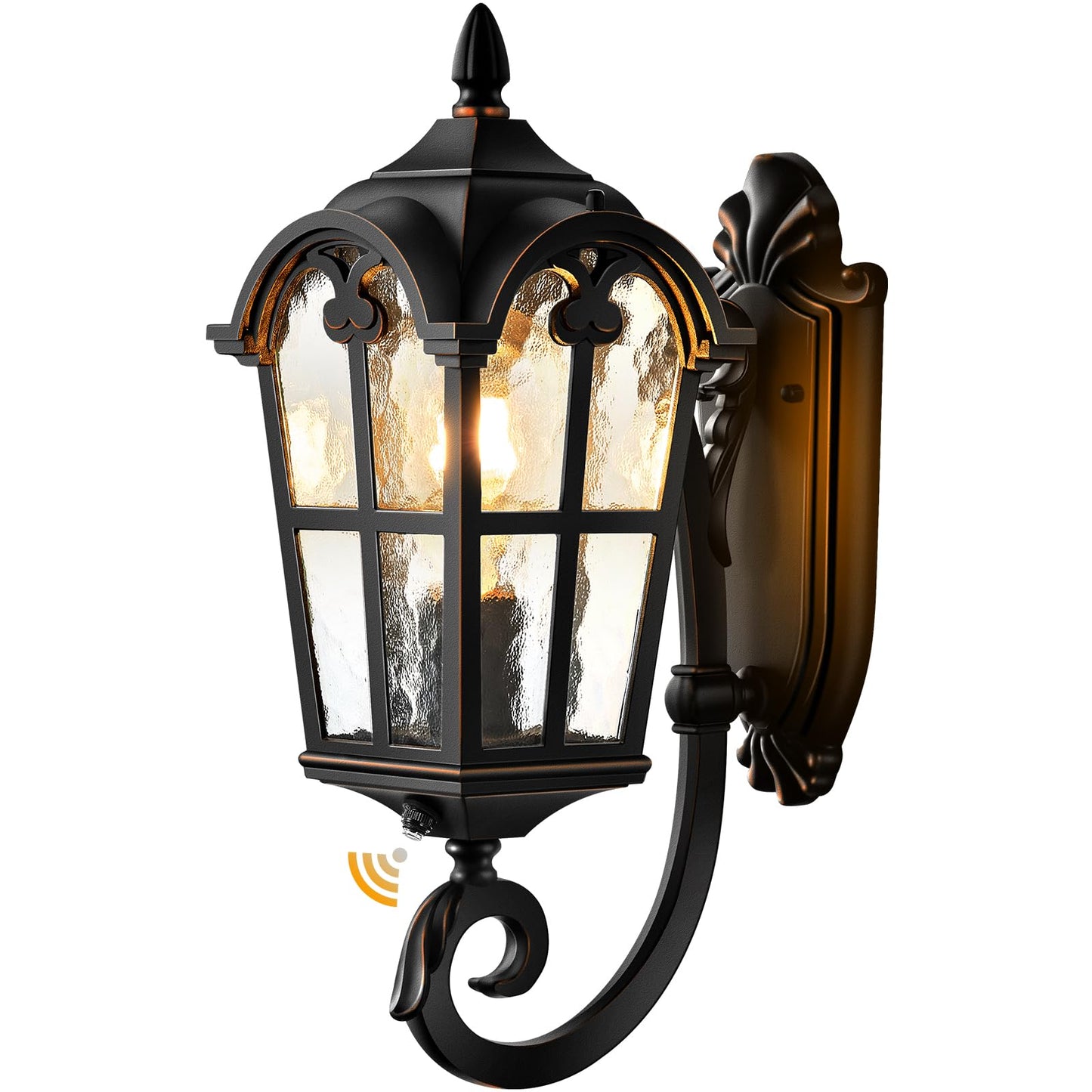 Vianis Outdoor Lights For Porch Black Dusk To Dawn Outside Lighting With Gold Trim Porch Lights Outdoor With Tempered Water Ripple Glass For Garden Patio Entryway Waterproof Anti-Rust