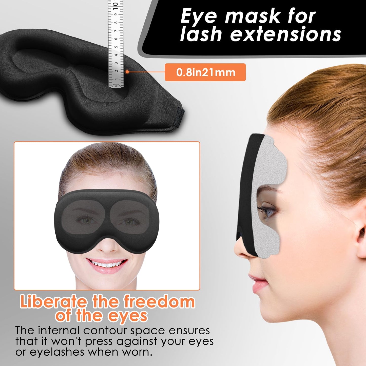 ABCDMM 3D Advanced Eye Mask for Sleeping,Soft and Lightweight Sleep mask,Sleep Eye Mask for Men Women,lash Sleeping mask for lash Extensions (Black)