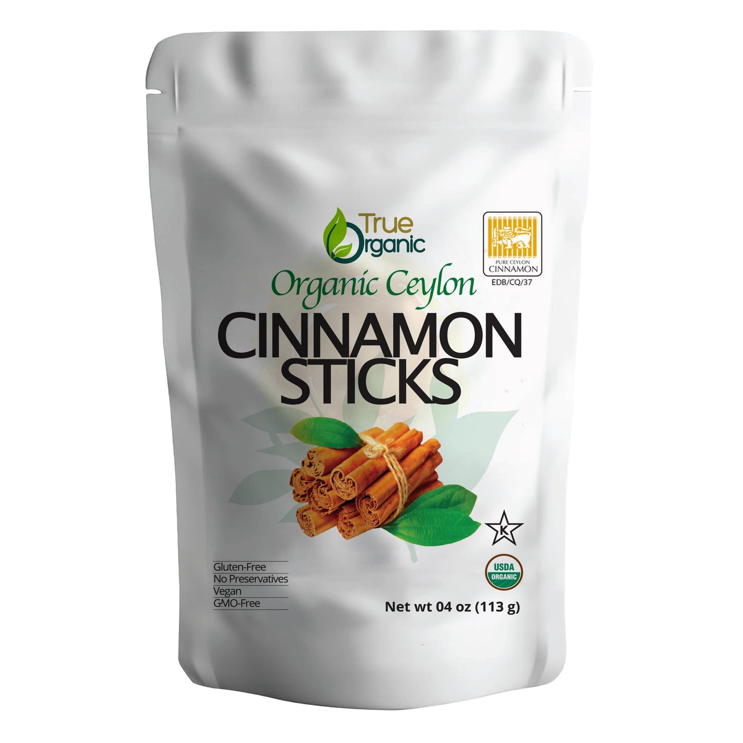 True Organic Ceylon Cinnamon Sticks, 04 Ounces, USDA Organic & Kosher Certified, Non-GMO, Ceylon Cinnamon Stick, Pure Ceylon Qua