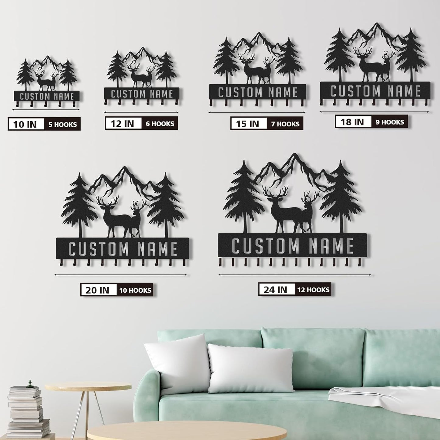 Personalized Key Holder Wall Mount, Custom Metal Deer Cabin Key Hooks with Name, Metal Key Organizer Wall Decoration for Bedroom, Kitchen, Doorway, Entryway, Front Door, Bathroom