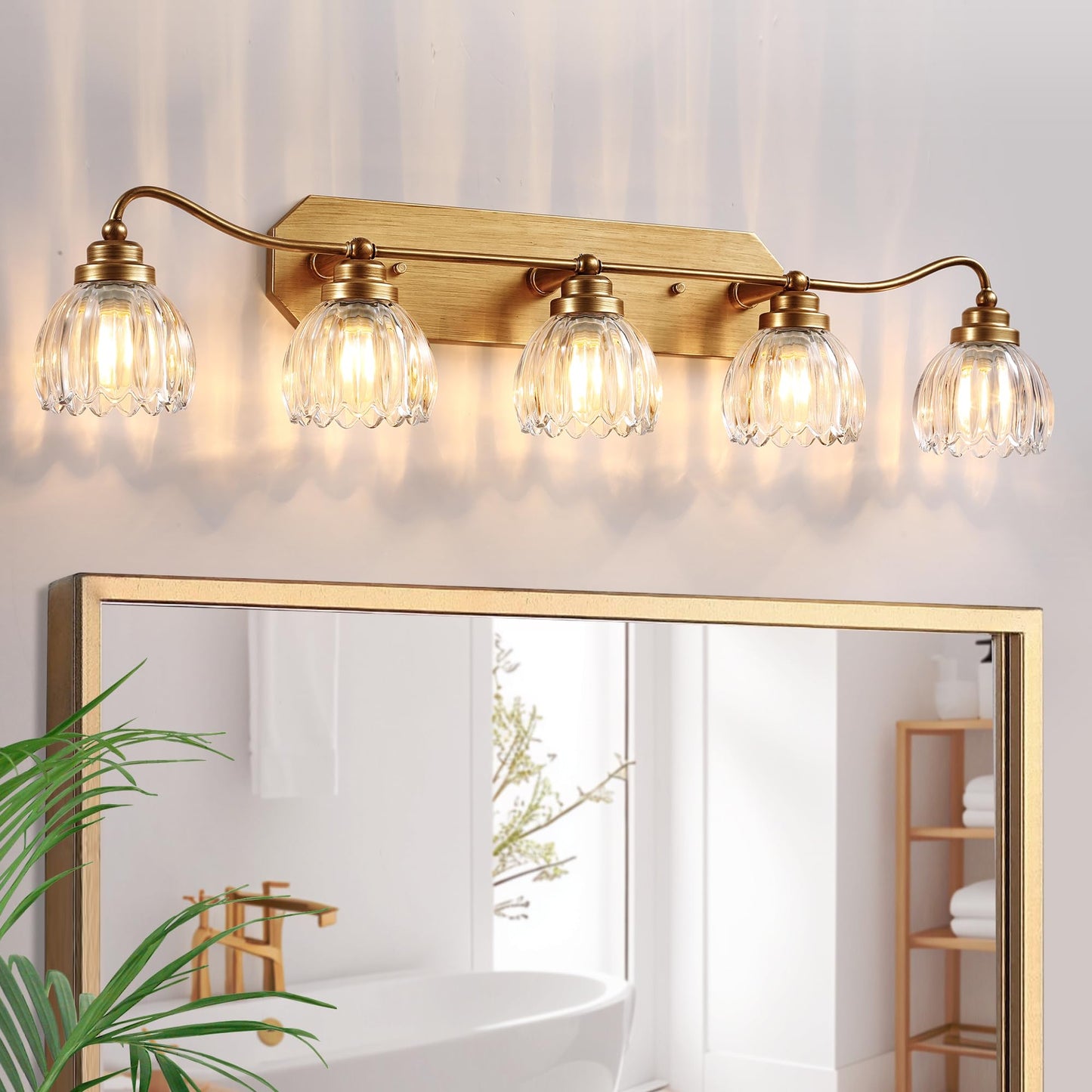 Vintage Bathroom Light Fixtures 5 Light Gold Bathroom Vanity Light Matte Antique Brass Finish With Crystal Glass Shade Wall Sconces Lighting For Bedroom Living Room Hallway