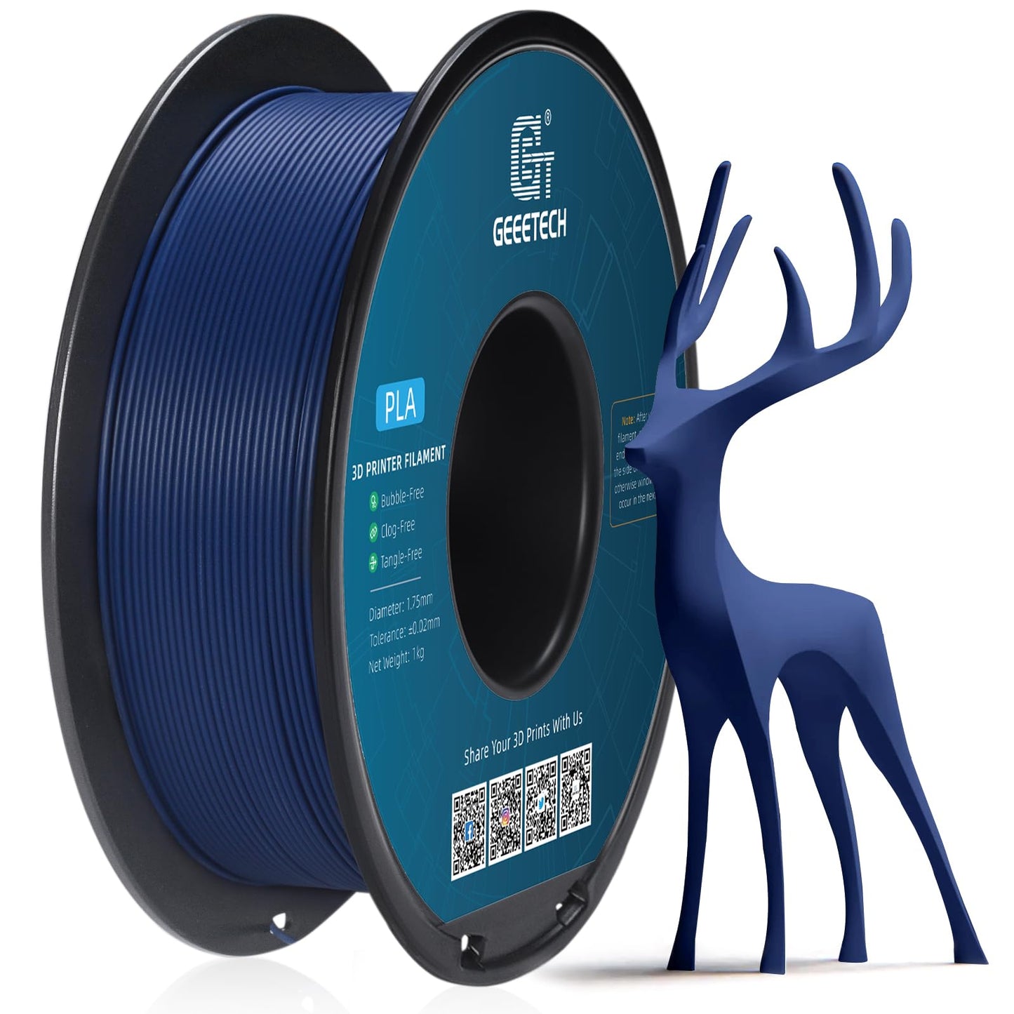 GEEETECH Matte PLA Filament 1.75mm, Navy Blue PLA Matte 3D Printer Filament 1kg Spool (2.2lbs), Dimensional Accuracy +/- 0.02 mm