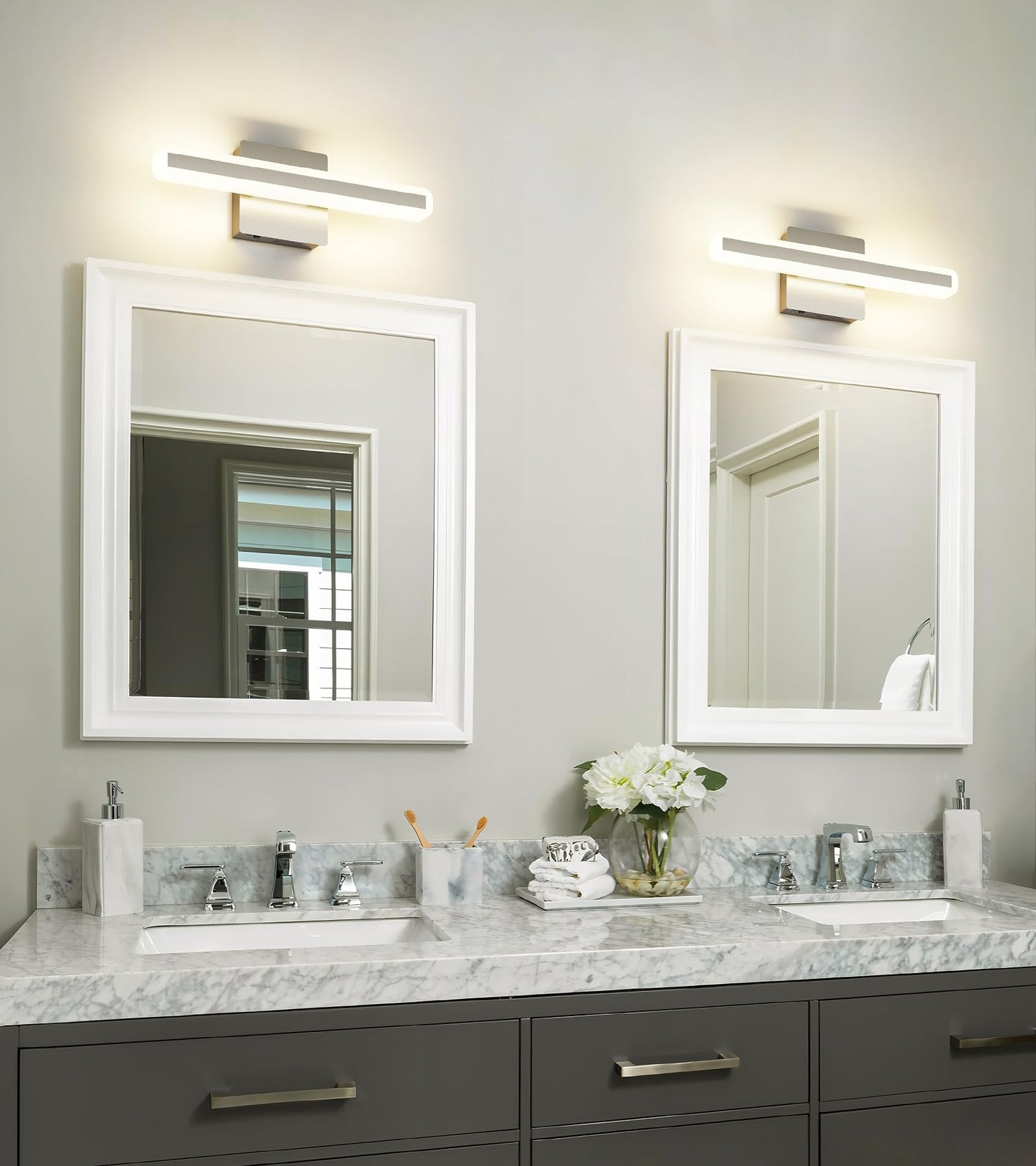 Jusheng Brushed Nickel Vanity Lights For Bathroom 5Cct Dimmable Vanity Light Bar Modern Led Bathroom Lighting Fixtures Above Mirror 16 Inch 16W