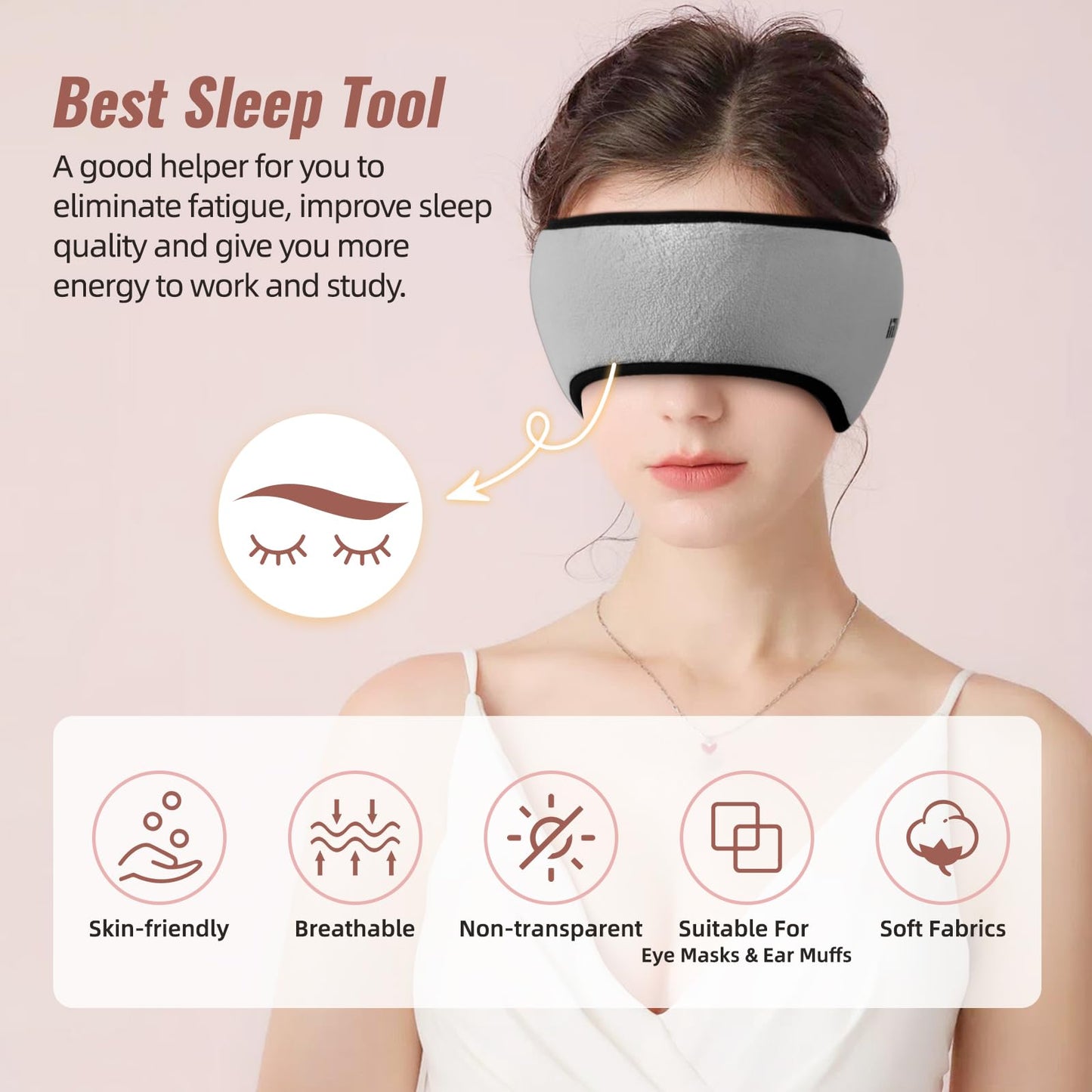 Sleep Mask with Adjustable Heads, Earmuffs for Sleep, Ear Warmers for Men & Women, 2 in 1 Ear Mask and Eye Cover, Comfortable & Soft for Side Sleepers (Grey)