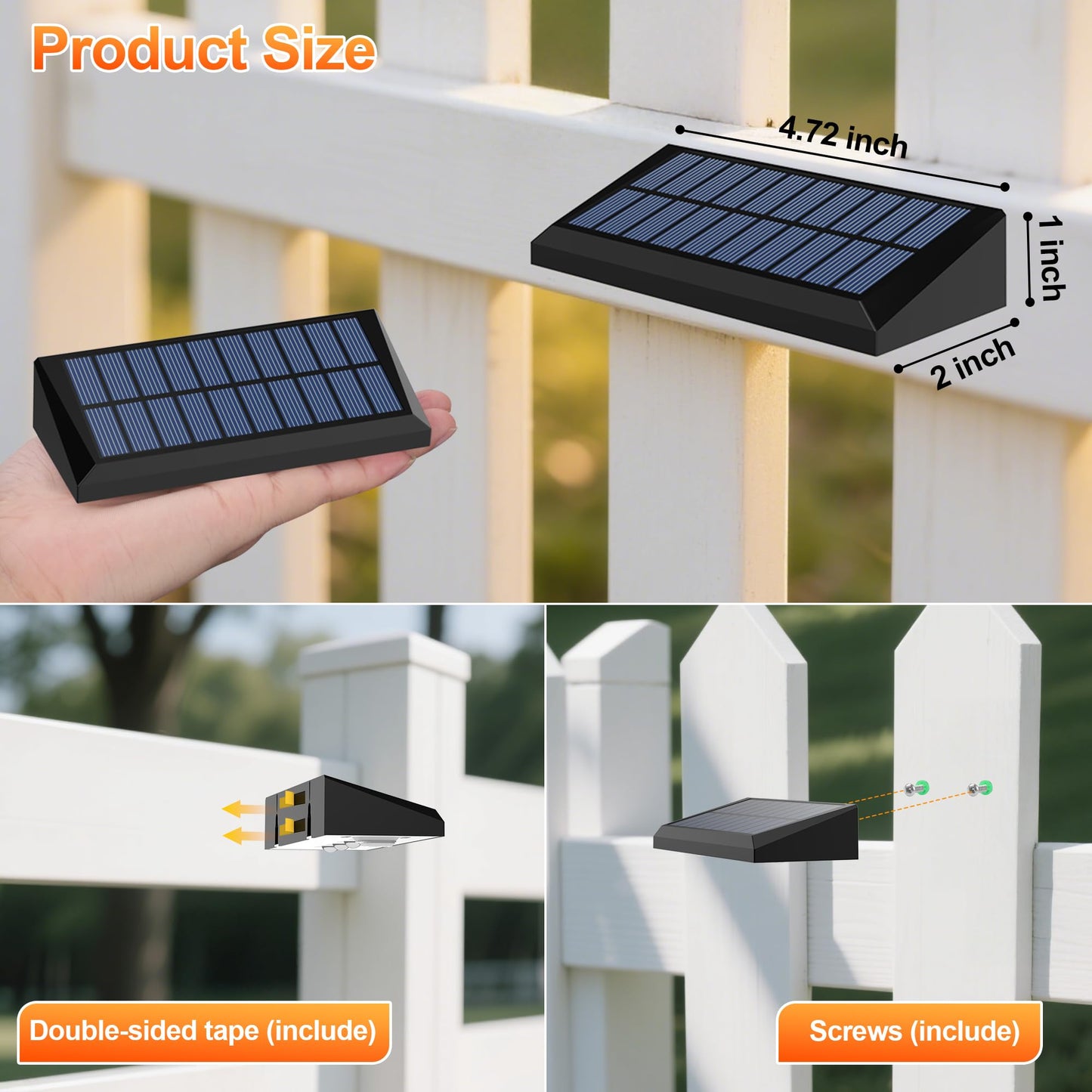 Audles Solar Fence Lights Outdoor 8 Pack Fence Lights Solar Powered With 4 Led Fence Solar Light Outdoor Ip65 Waterproof Deck Light For Backyard Railing Patio Stair Wall Step - Warm Lighting