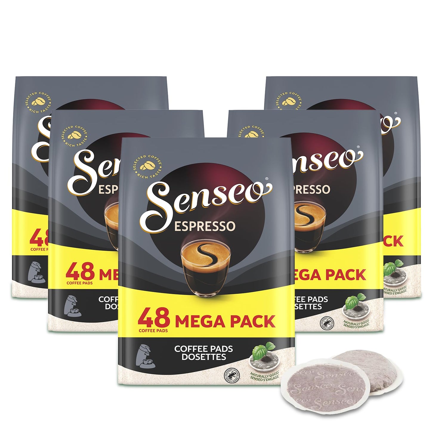 Senseo Espresso Dark Roast Coffee Pods - 240 Count (5 Packs) - Strong & Concentrated Flavor with Rich Crema - Single-Serve Coffee Pads Compatible with Senseo & PeleCom Machines - Imported from the Netherlands