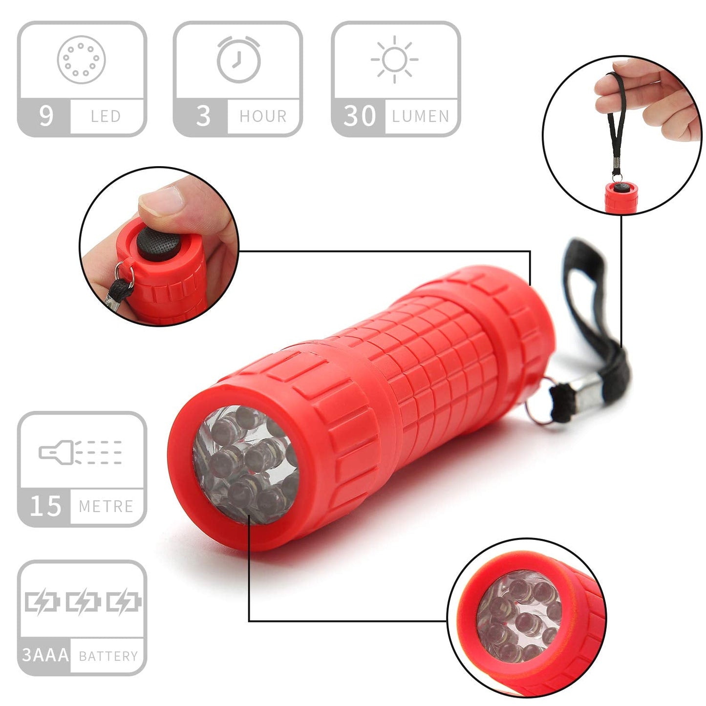 Whaply Mini Flashlight Set, 30-Pack, 9-LED Handheld with Lanyard, Includes AAA Batteries, Multi-Color for Kids, Camping, and Emergencies