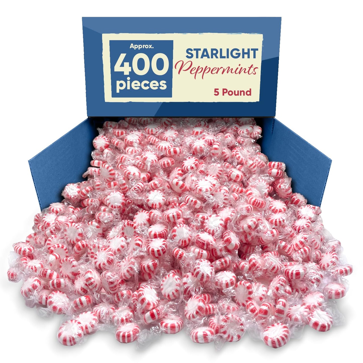 CHAIN & JO SWEETS Starlight Peppermints Mints 5 Lb -Approx 400 Peppermint Candy Individually Wrapped - Christmas Candy Mints