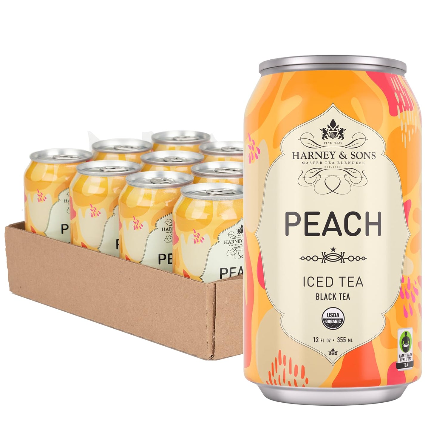 Harney & Sons Organic Peach Iced Tea 12 oz can (Pack of 12)
