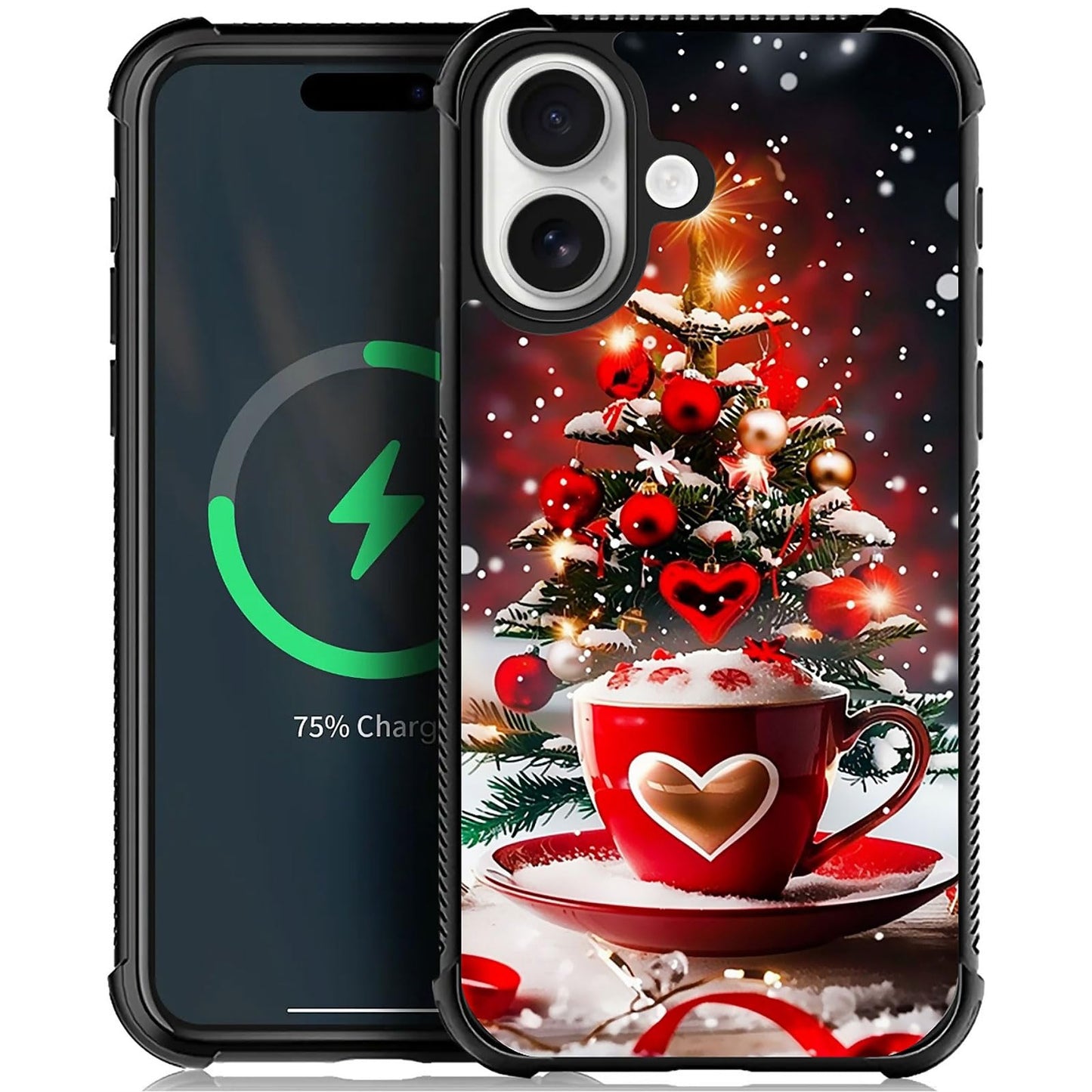 XUANWENPA for iPhone 17 Case,The Black Shell Design is Bright,Anti Drop and Dust-Proof,Christmas Tree Love Cup.