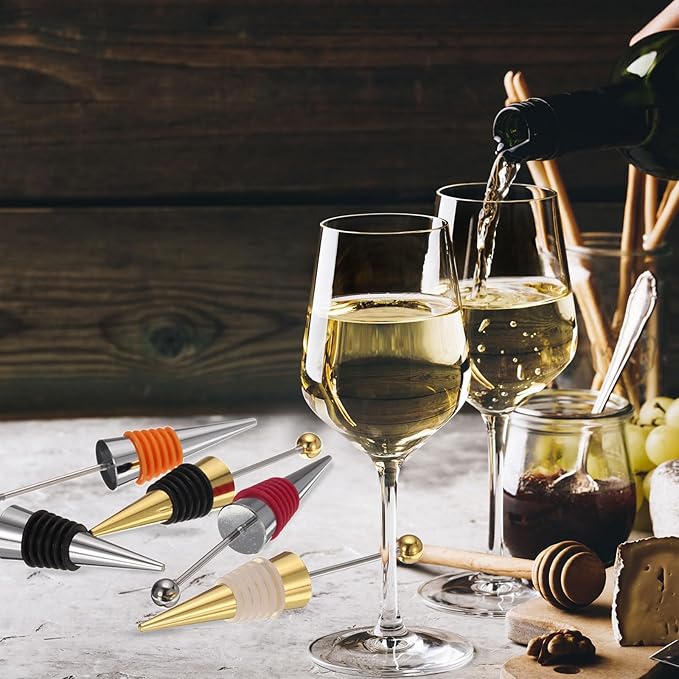 uxcell 10 Pcs Bead Wine Bottle Corks, Wine Stopper Cork, Wine Stopper, Reusable Wine Bottle Corks Sealing Plug Bottle for Beverage Holiday Party Bar,Silver/Deep Red