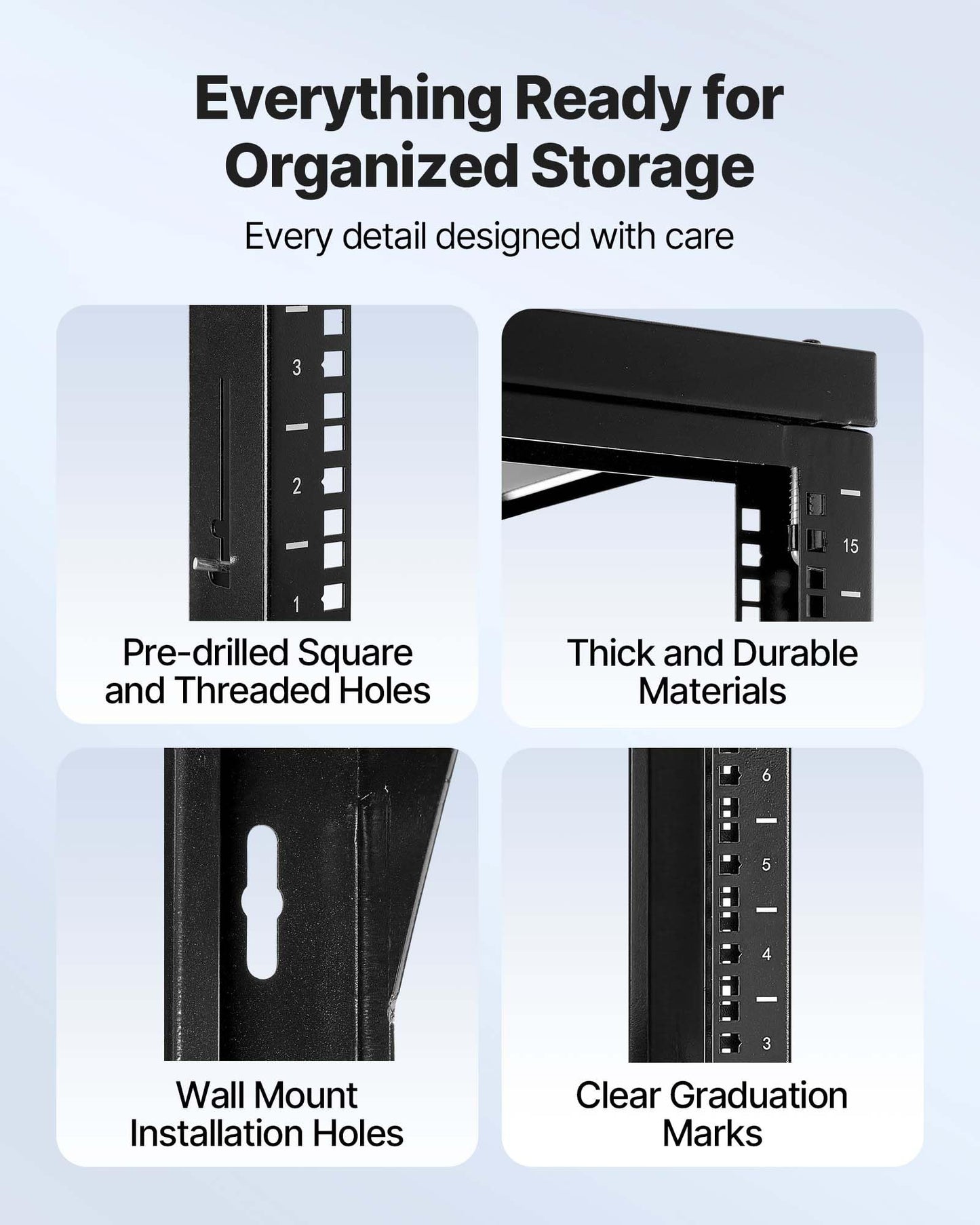 Vevor 15U Open Frame Server Rack, Free Standing Or Wall Mount Rack With 180 Degrees Gate Swing, Network Rack For 19 It Equipment