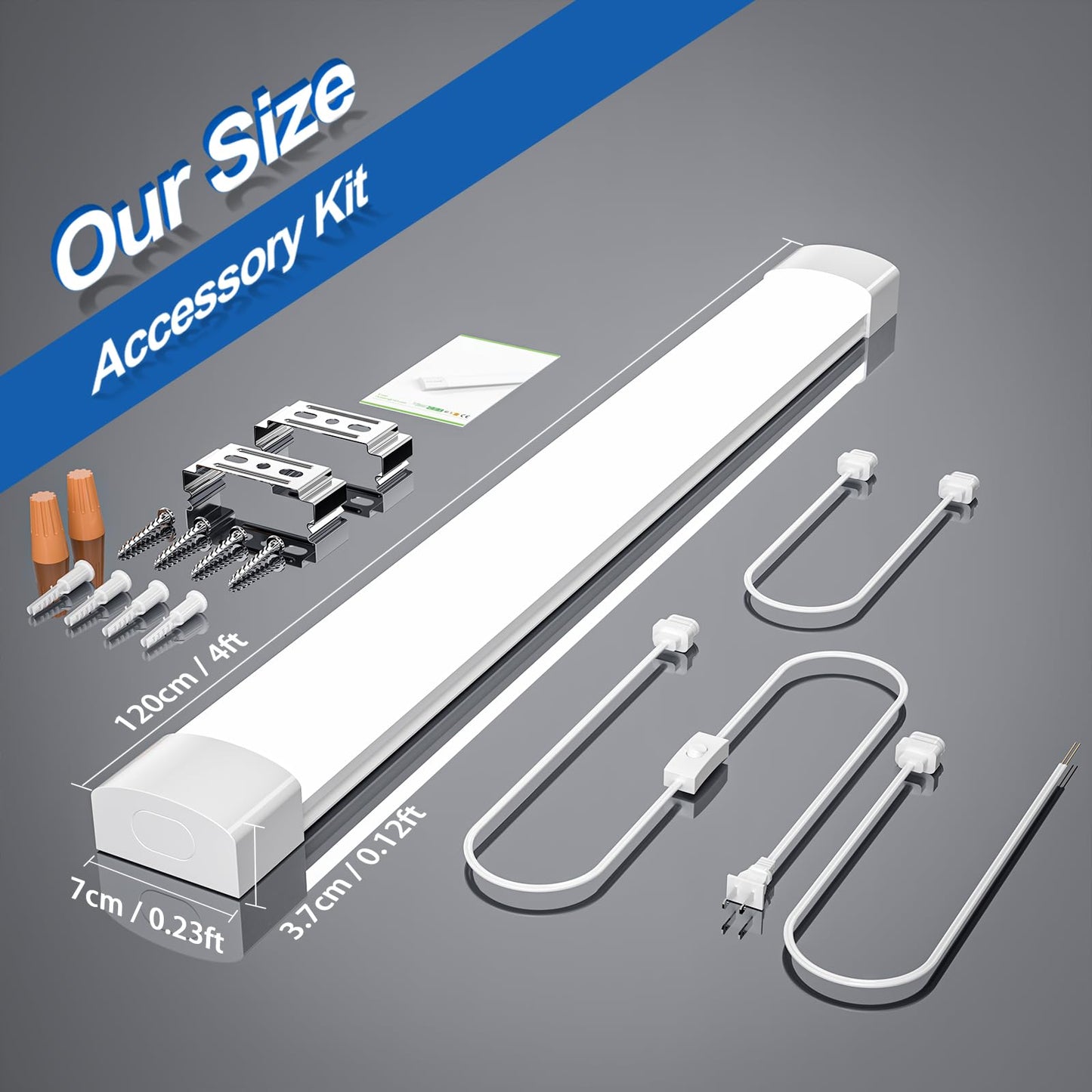 Airand LED Shop Lights Fixture, Waterproof 4FT, 2PCS, 5000K, Under Cabinet Lighting, White, Plastic