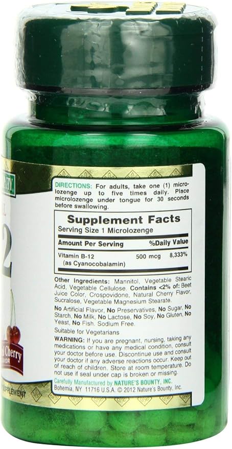Nature's Bounty B-12 Quick Dissolve Tablets 500 Mcg, 300 Tablets (3 X 100 Count Bottles)