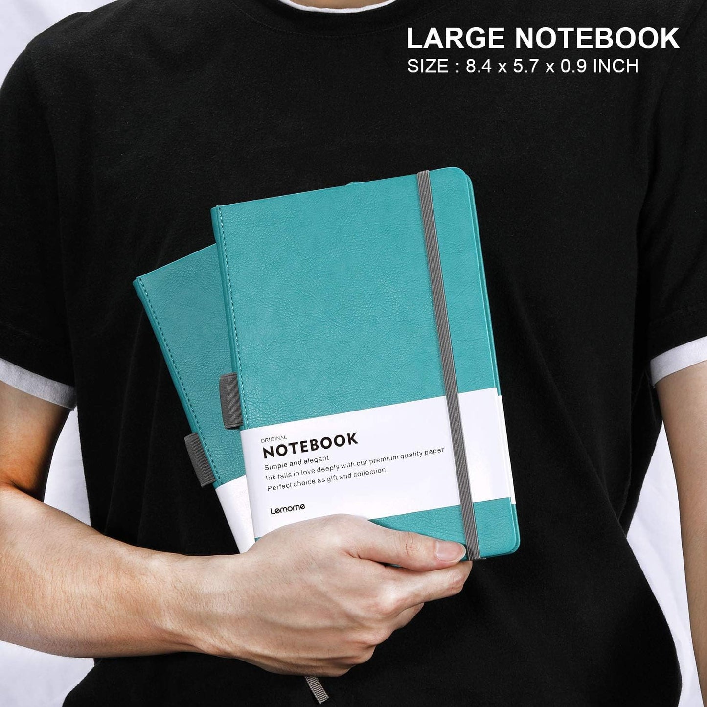 Lemome Thick Classic Notebook with Pen Loop A5 College Ruled Hardcover Writing Notebook with Pocket + Page Dividers Gifts, Banded, Large, 180 Pages, 8.4 x 5.7 in