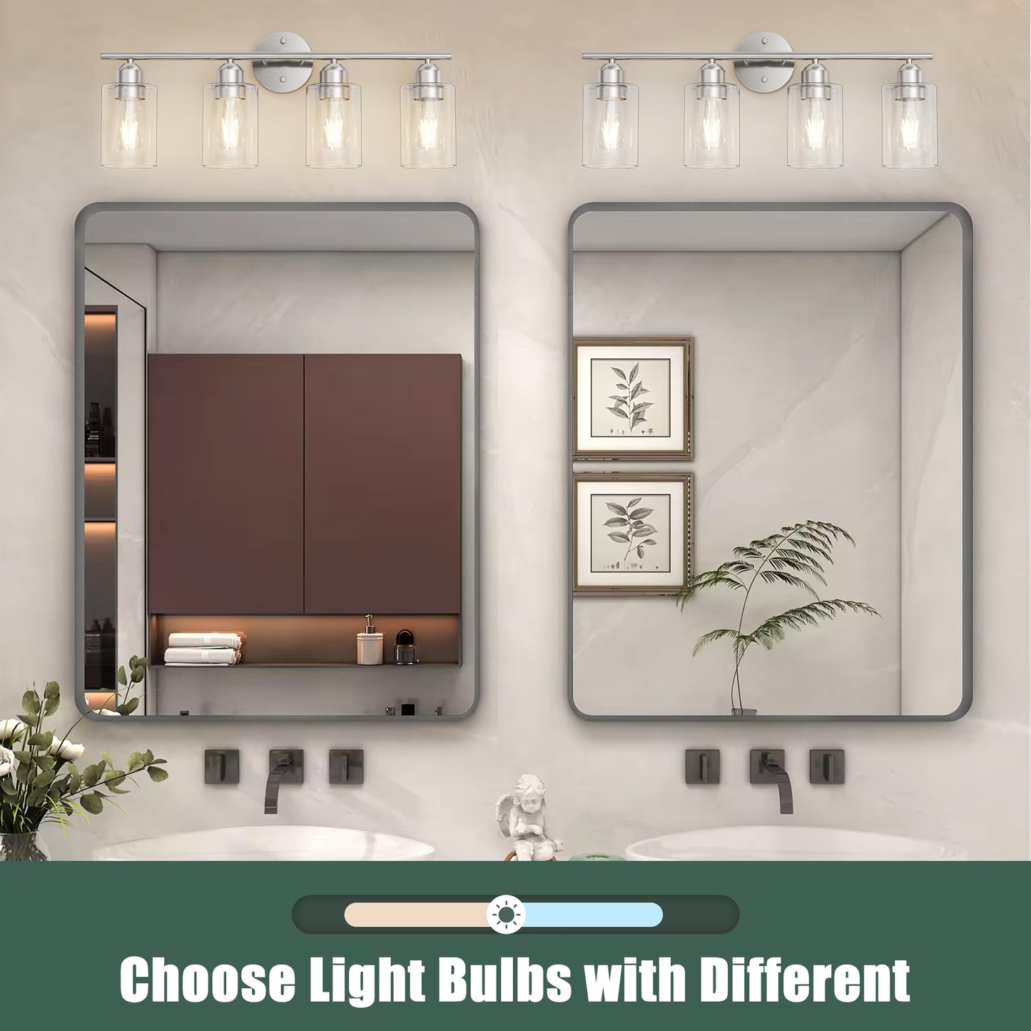 Espird Bathroom Vanity Light Fixtures, 4 Lights, Brushed Nickel, Metal, Model EP-4-Light-Nickel, Rustic Farmhouse Design