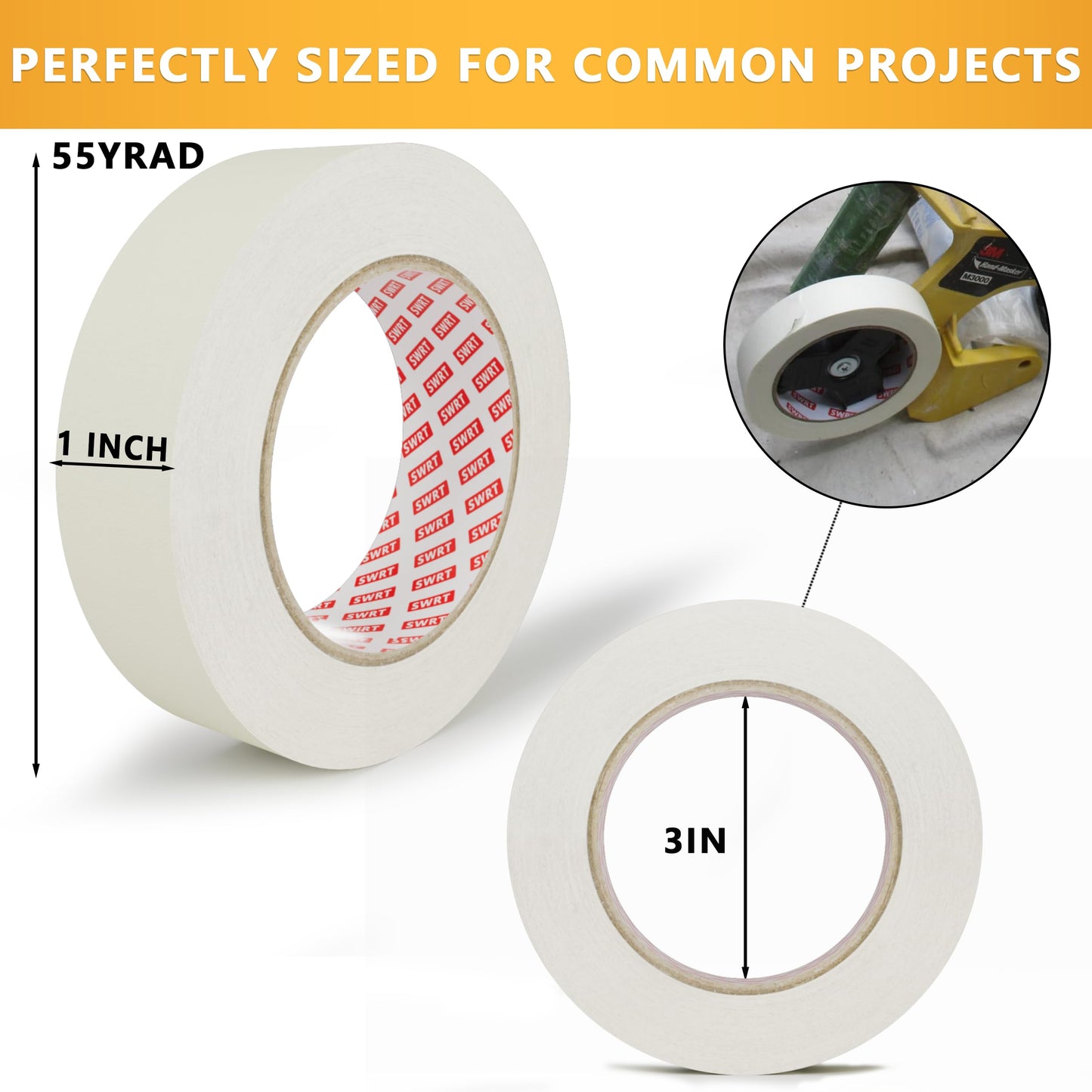 SWRT Masking Tape 1 Inch x 55 Yards x 12 Rolls, Bulk Adhesive Painting Tape for General Purpose Use, Crafts & Home Projects (660 Yards Total)