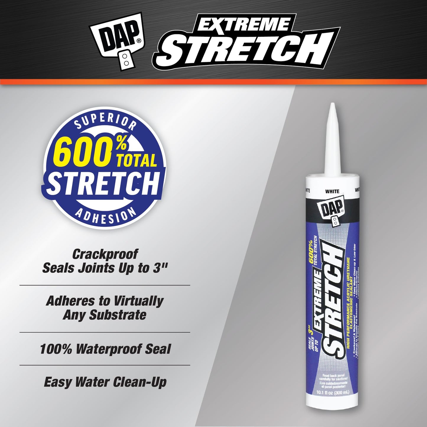 DAP Extreme Stretch Acrylic Urethane Premium Elastomeric Sealant, White, 10.1 Oz (7079818715)