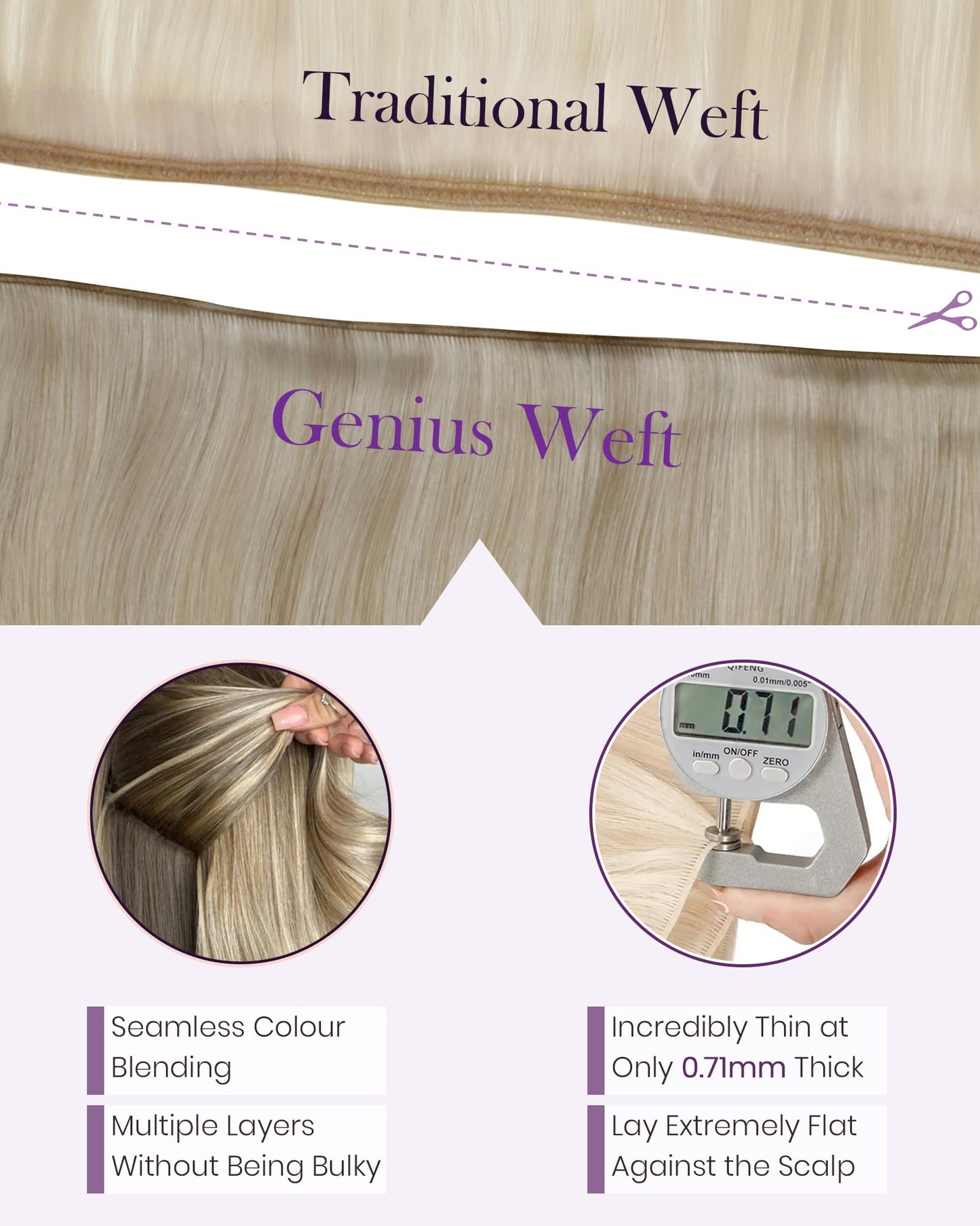 LaaVoo Hand Tied Weft Hair Extensions Human Hair Blonde Highlight Sew in Hair Extensions 16 Inch 50g