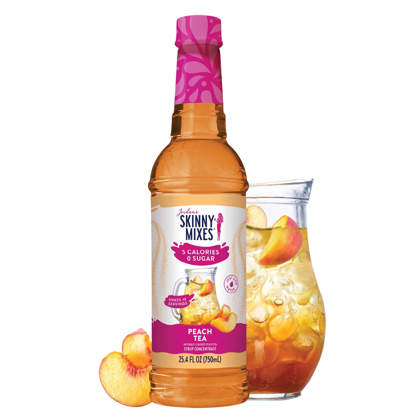 Jordans Skinny Mixes Sugar Free Syrup Peach Tea Flavor Fruit Flavored Water Enhancer Drink Mix for Iced Tea Lemonade Drinks Low Calorie Water Flavoring Dairy & Gluten Free Kosher 25.4 Fl Oz