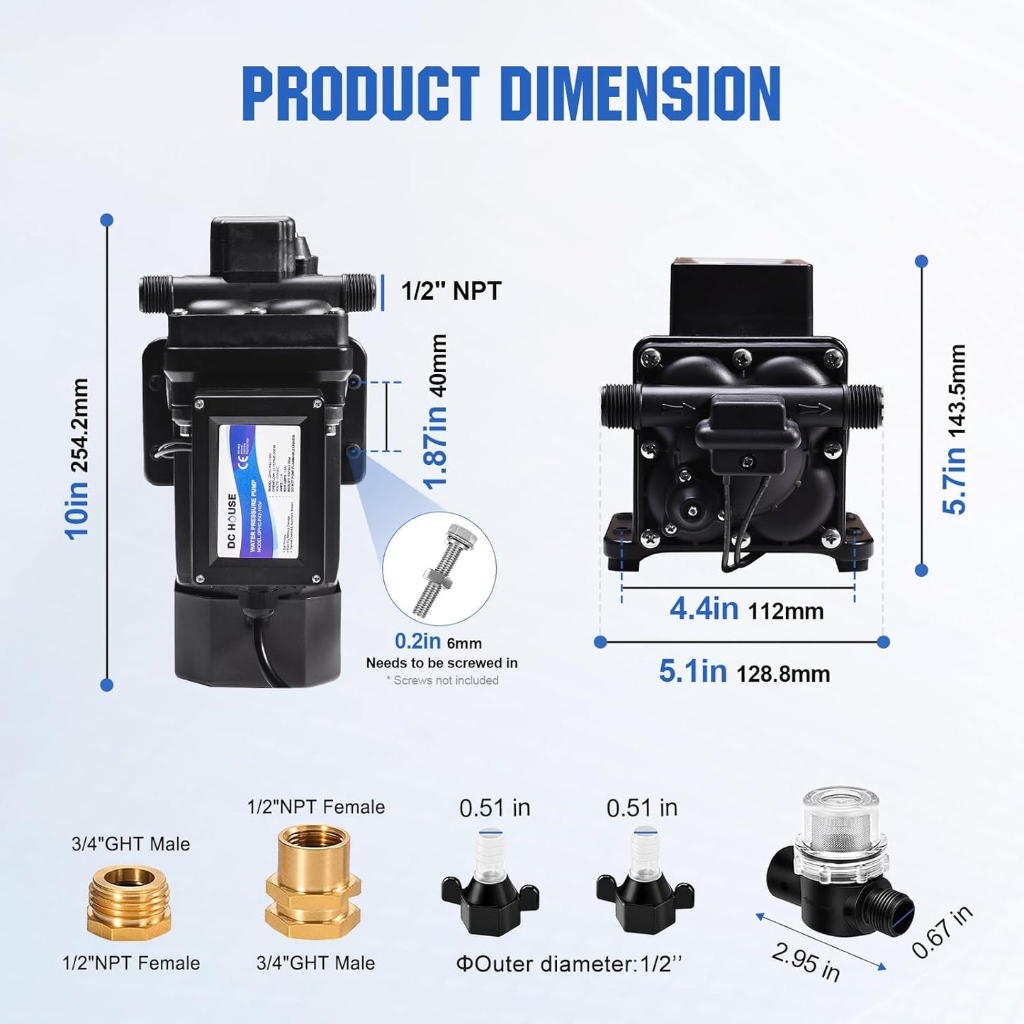 DC HOUSE Brushless 110V Water Pressure Transfer Pump 6.0 GPM 55 PSI Self Priming On Demand Electric Water Diaphragm Pump 110 Volt AC for Home Garden Irrigation Rain Barrel Pool