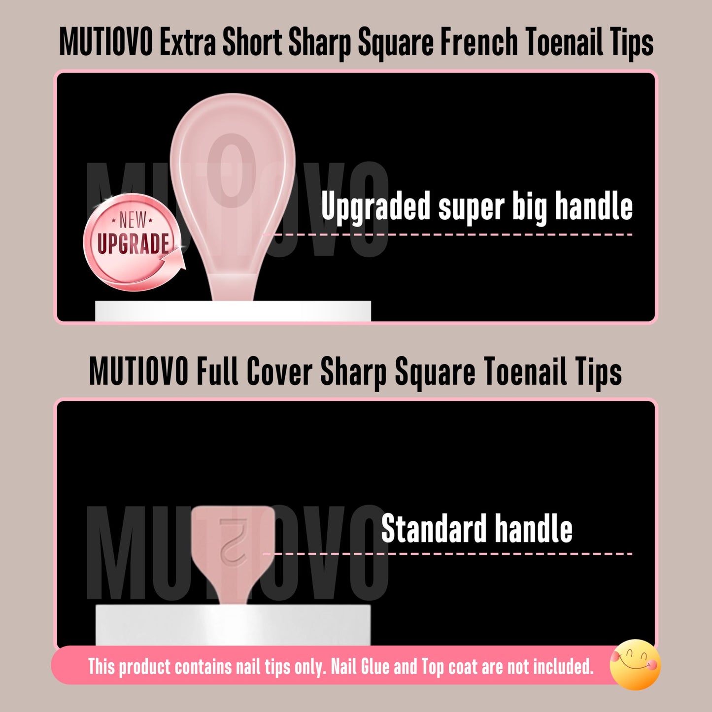 MUTIOVO Extra Short Toe Nail White French Tip BABY PINK,Soft Gel False Toenail Extension Kit,Thick Sharp Square Press On,Need Bu