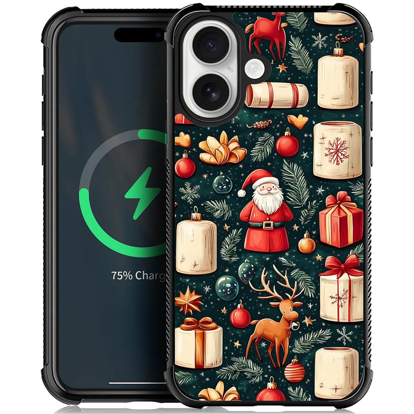 XUANWENPA for iPhone 16 Plus Case,The Black Shell Design is Bright,Anti Drop and Dust-Proof,Christmas Abstract Gift Box and Old