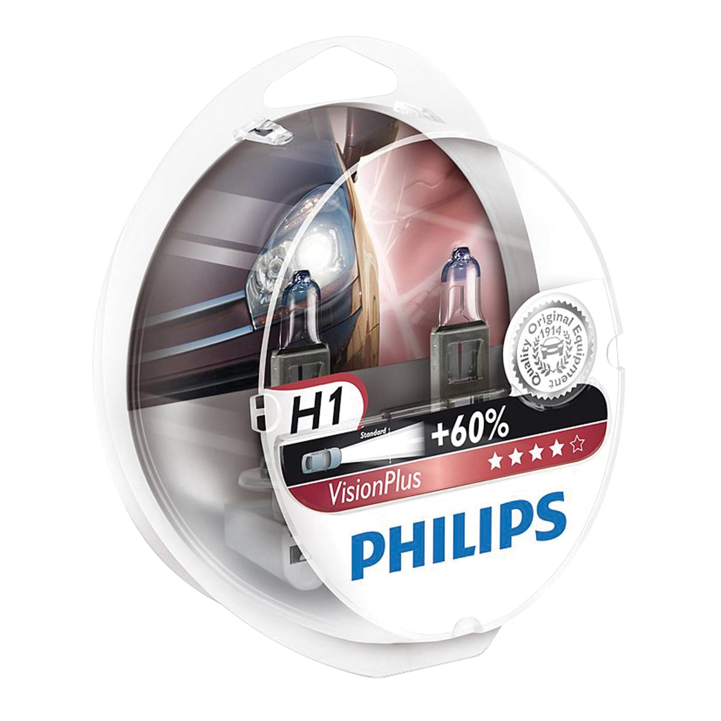 Philips H1 VisionPlus Replacement Bulb, Pack of 2, Model 12258VPS2, Automotive Lighting