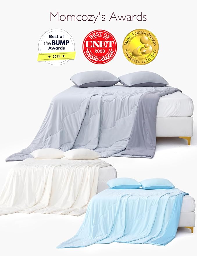 Momcozy Life CoolMurm Cooling Comforter for Hot Sleepers, Full/Queen 90"x90" Pregnancy Cooling Blanket, All-Season Lightweight Soft Breathable Cooling Quilt Duvet, Stay Cool All Night, Ivory White
