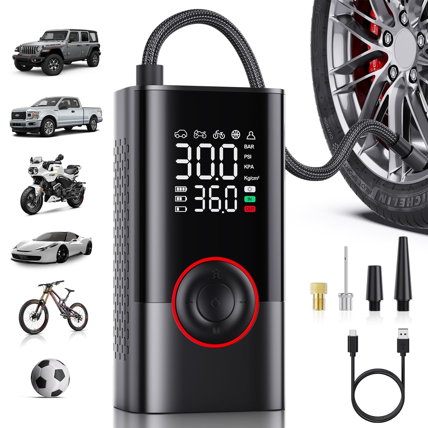 Tire Inflator Portable Air Compressor - Portable Cordless Mini Air Pump with Digital Pressure Gauge, 150PSI 3X Fast Inflation an