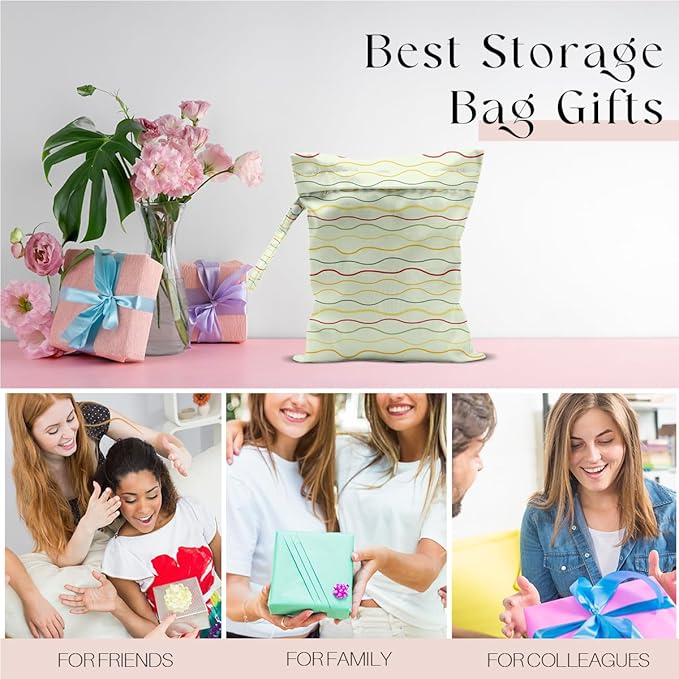 Wet Bag for Swimsuit, Beach Travel Essentials Wet Dry Bag, for Sunscreen Toiletry Dirty Clothes Yoga Gym Diaper, Friends Summer Beach Vacation Gifts. Colorful wavy stripes